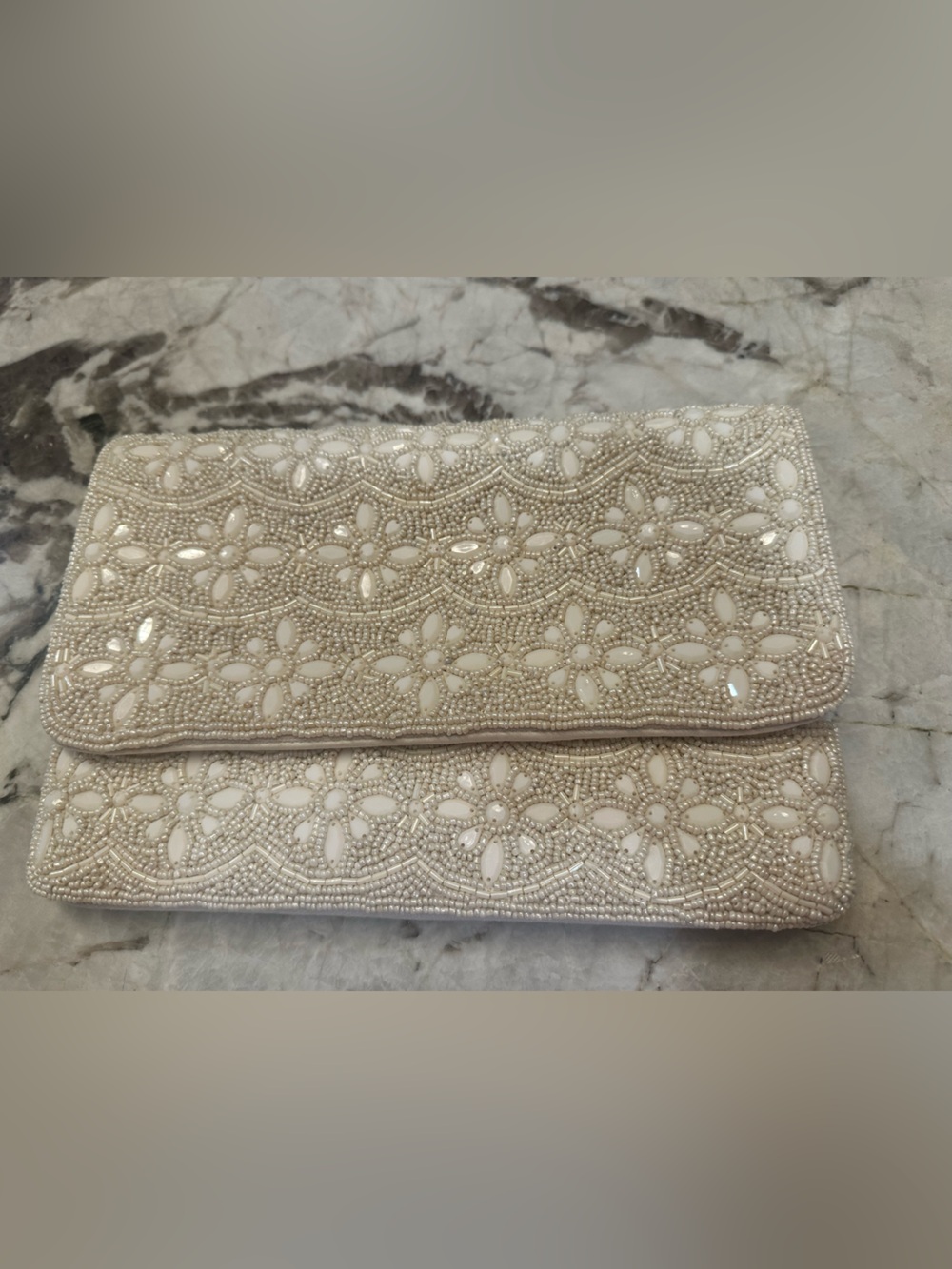 Ivory Beaded Floral Clutch